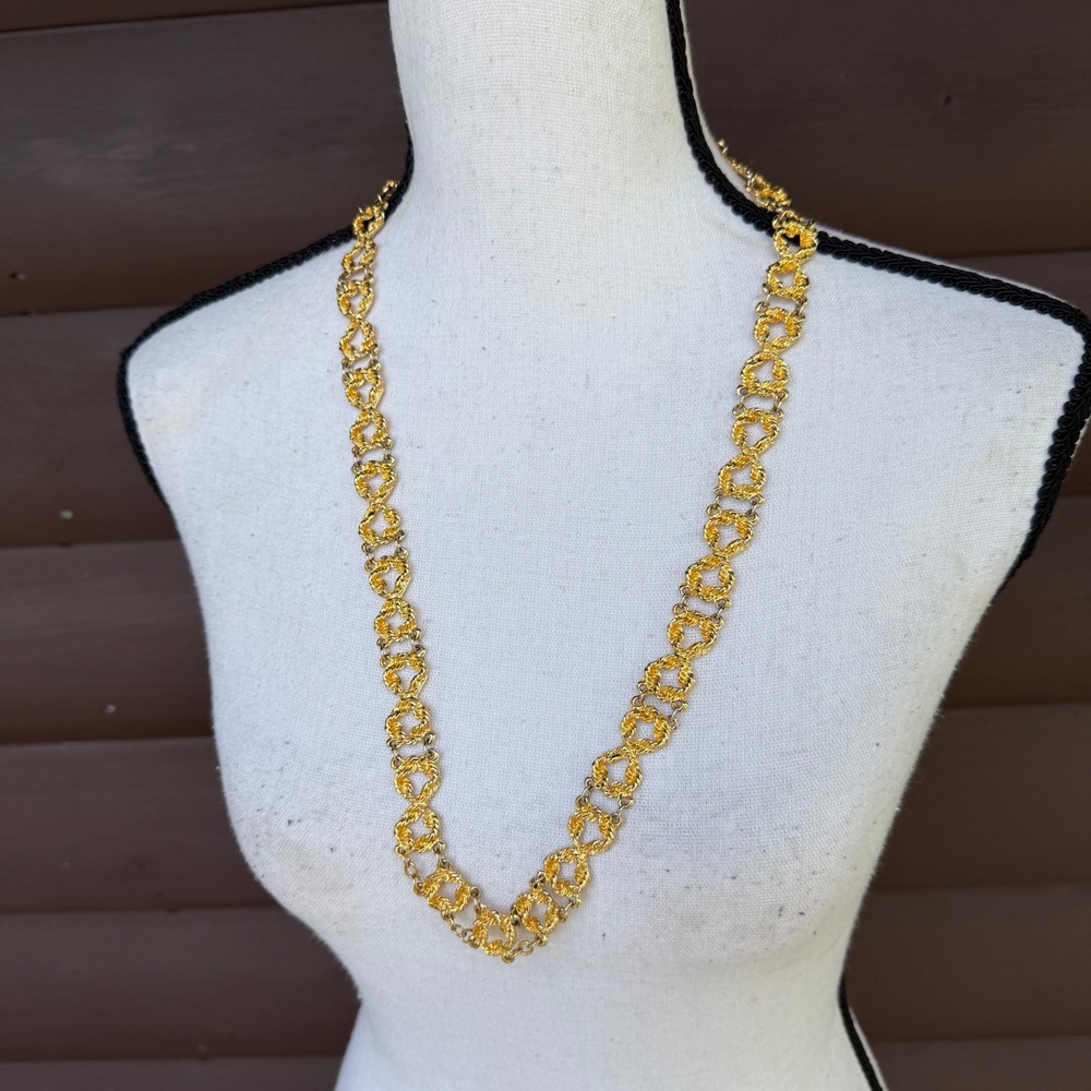 Vintage Rope Link Chain Necklace Women 30 Inch Gold Toneβ Textured Statement